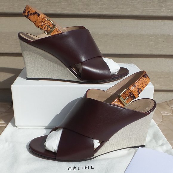 CELINE CrissCross Leather Python Canvas Wedge 39.5 - Picture 5 of 12